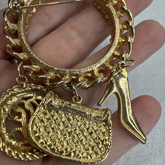 Gold‎ Tone Charm Brooch Show Purse Monogram - Picture 11 of 14